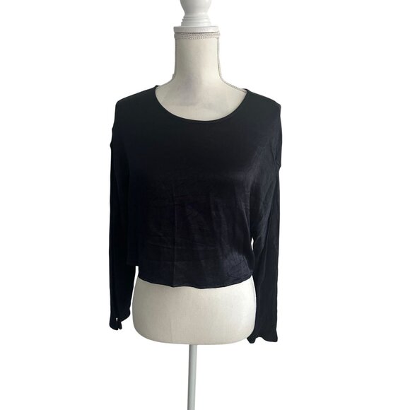 SOMETHING NAVY Navy Blue Long Sleeve Tie Back Top Size Medium - Picture 3 of 6